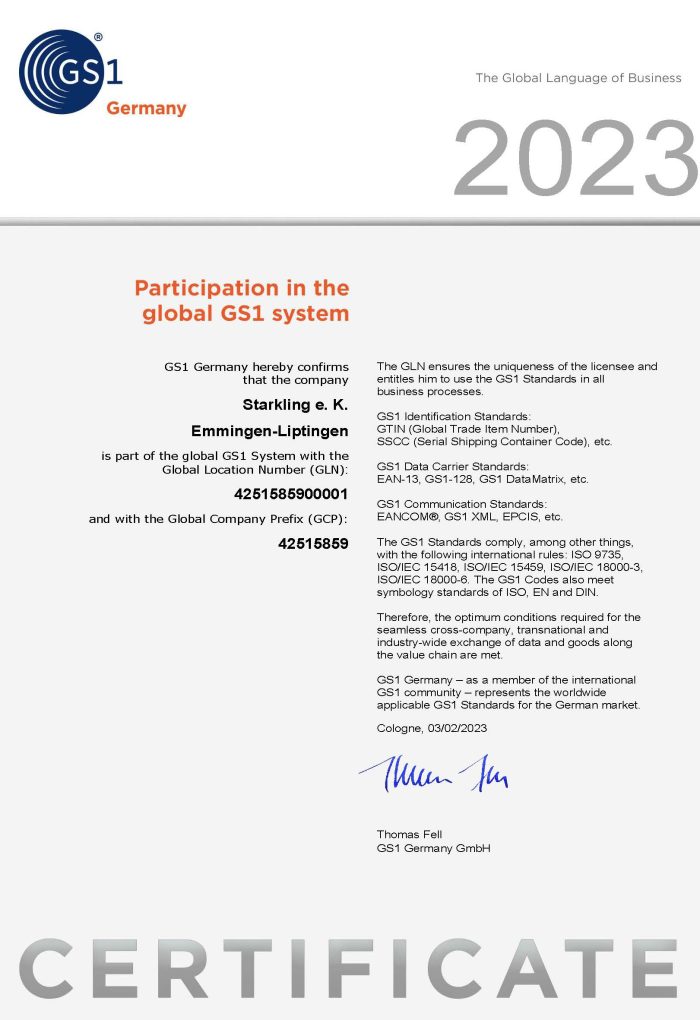 GS1 certificate